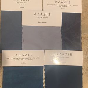 Blue Azazie swatches. Neptune, stormy, dusty lavender, twilight, ink blue.